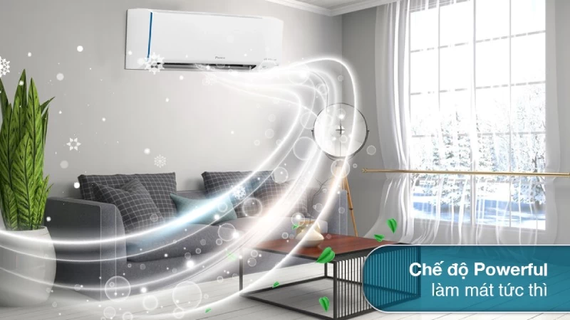 Cơ chế Powerful trên điều hòa Daikin 2 chiều Inverter 12.300 BTU (1.5 HP) ATHF35XVMV giúp làm mát cực nhanh Cơ chế Powerful trên điều hòa Daikin 2 chiều Inverter 12.300 BTU (1.5 HP) ATHF35XVMV giúp làm mát cực nhanh