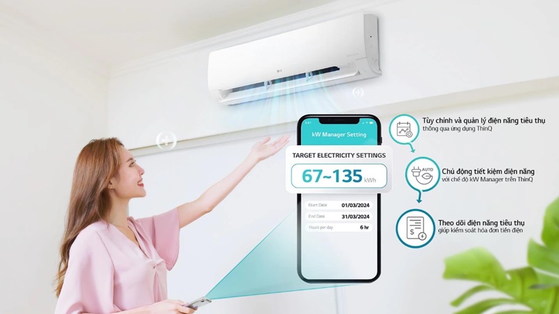 Ứng dụng ThinQ trên máy lạnh LG DUALCOOL Inverter 1 chiều 9.000 BTU (1 HP) V10WIN1 mang lại nhiều tiện ích và tính năng