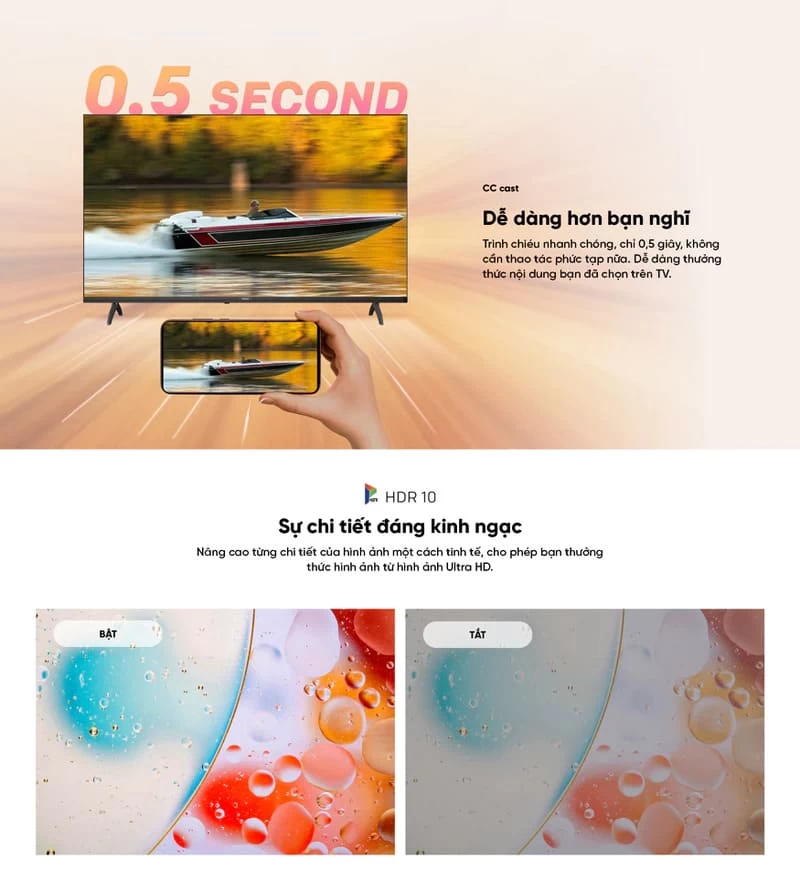 Chất lượng hiển thị với HDR10. Chất lượng hiển thị với HDR10.