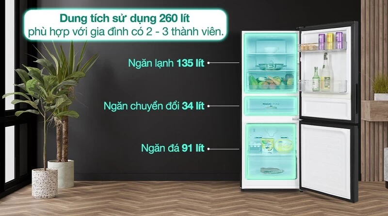 Rộng rãi với 260 lít. Rộng rãi với 260 lít.
