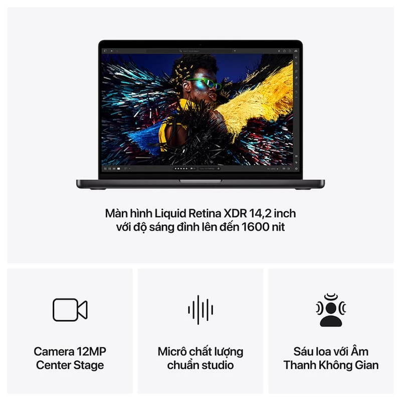 Màn hình Liquid Retina XDR của MacBook Pro M4 Pro 14 inch nổi bật với chất lượng hình ảnh vượt trội và tích hợp nhiều công nghệ tiên tiến Màn hình Liquid Retina XDR của MacBook Pro M4 Pro 14 inch nổi bật với chất lượng hình ảnh vượt trội và tích hợp nhiều công nghệ tiên tiến