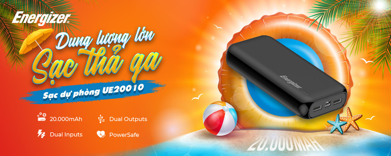 Pin dự phòng Energizer 20,000mAh /3.7V Li-Polymer - UE20010.