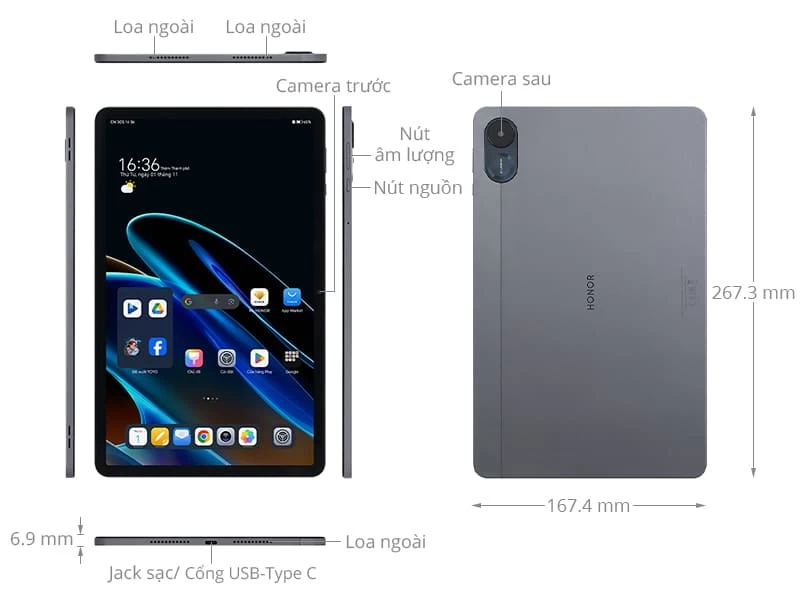 HONOR Pad X9 có màn hình TFT LCD 11.5 inch với độ phân giải 2K (2000x1200) HONOR Pad X9 có màn hình TFT LCD 11.5 inch với độ phân giải 2K (2000x1200)