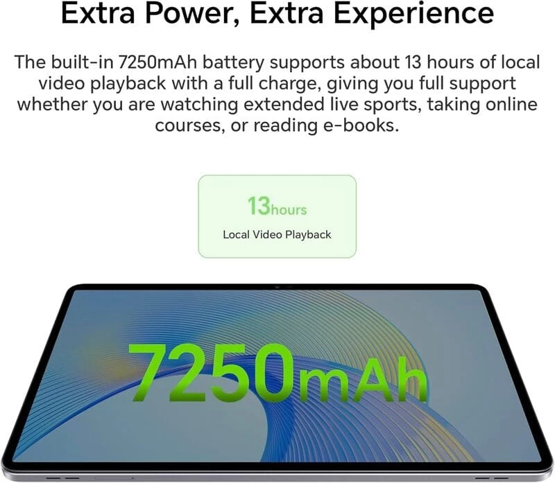 Với viên pin dung lượng lớn 7250mAh, HONOR Pad X9 có thể hoạt động liên tục suốt ngày dài mà không cần sạc lại Với viên pin dung lượng lớn 7250mAh, HONOR Pad X9 có thể hoạt động liên tục suốt ngày dài mà không cần sạc lại