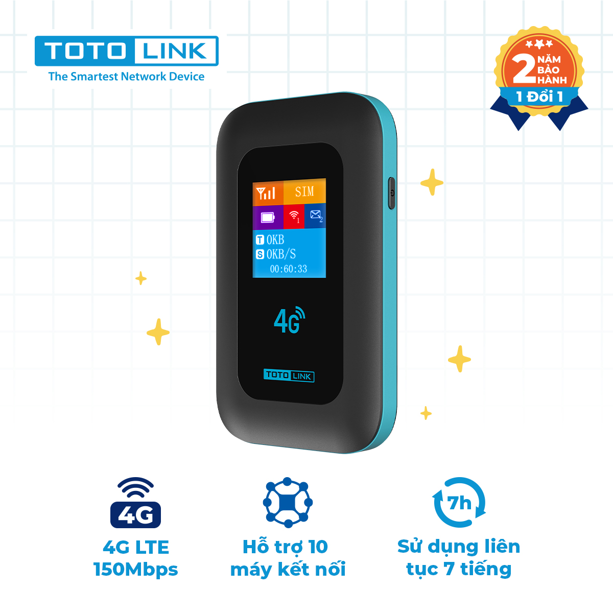 Bộ phát Wifi di động 4G LTE Totolink M3L - Wifi 6 AX300, tốc độ 150Mbps