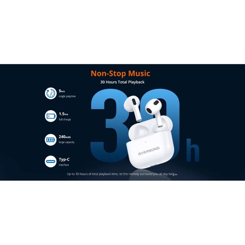Thời lượng pin ấn tượng trên tai nghe không dây Riversong Airfly L3 EA227