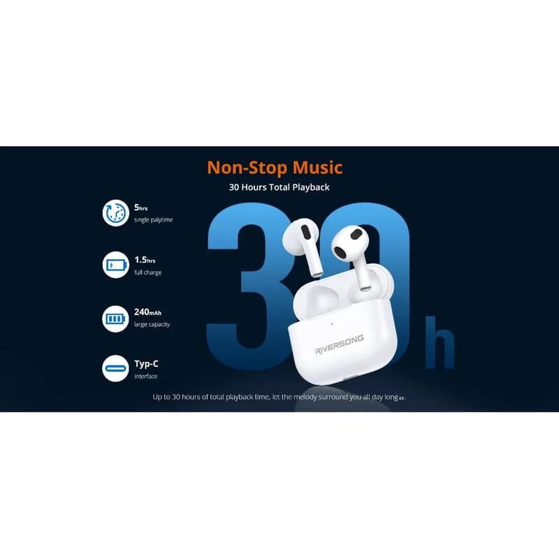 Thời lượng pin ấn tượng trên tai nghe không dây Riversong Airfly L3 EA227 Thời lượng pin ấn tượng trên tai nghe không dây Riversong Airfly L3 EA227