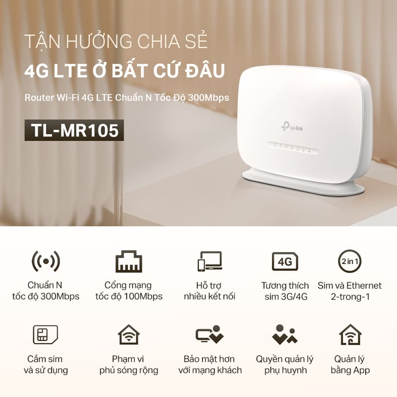Khả năng hỗ trợ nhiều thiết bị cùng lúc trên bộ phát Wi-Fi di động 4G LTE TP-Link TL-MR105