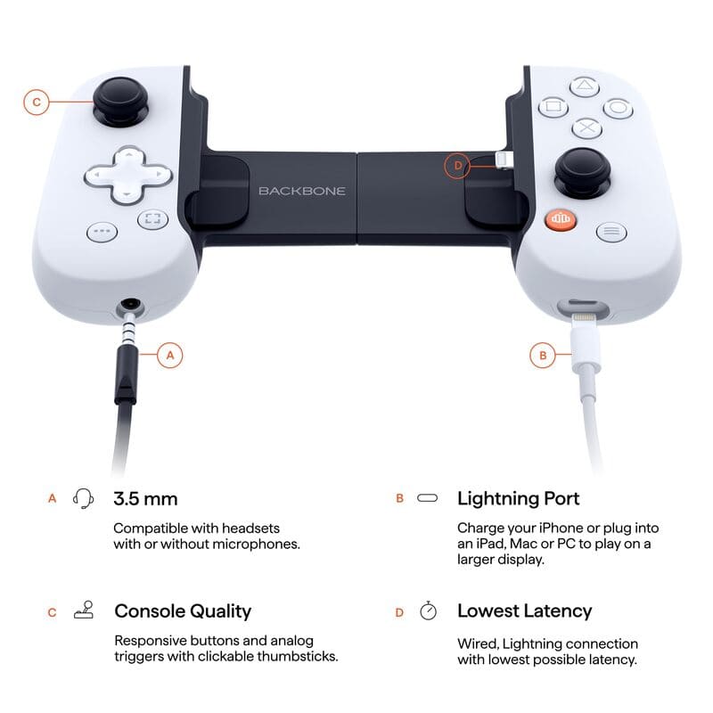 Cổng giao tiếp và tính năng kết nối trên tay cầm Backbone One Lightning - PlayStation Edition