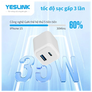 Củ sạc Yeslink 35w 2 cổng USB-C+ USB-A P1335B