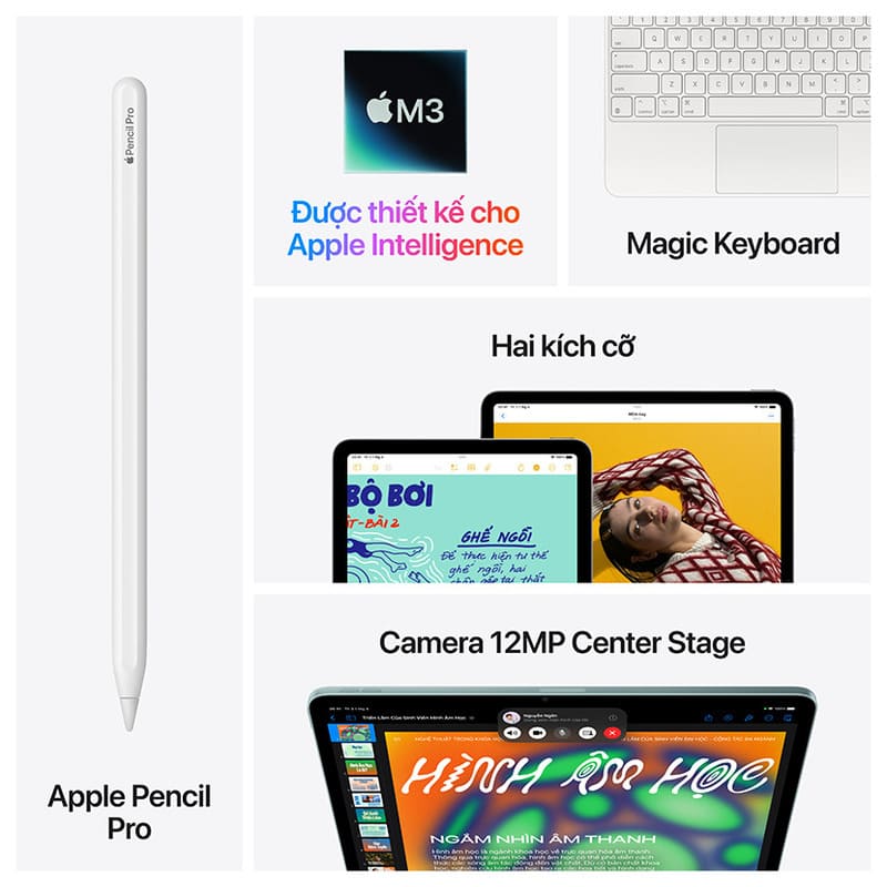 iPad Air M3 11 inch Wi-Fi có camera sau 12MP với khẩu độ f/1.8 giúp chụp ảnh rõ nét, cải thiện chất lượng trong điều kiện thiếu sáng