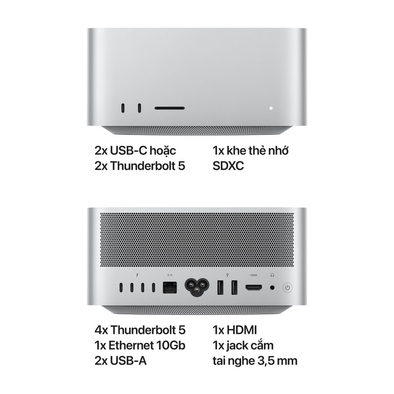 Mac Studio Chip M3 Ultra được trang bị hệ thống kết nối tiên tiến, giúp tối ưu hóa hiệu suất làm việc