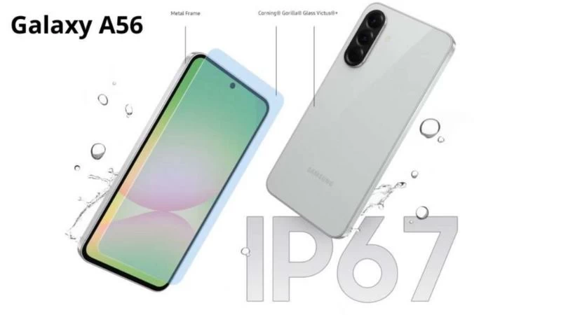 Về khả năng chống nước và bụi, Galaxy A56 5G đạt chuẩn IP67 Về khả năng chống nước và bụi, Galaxy A56 5G đạt chuẩn IP67