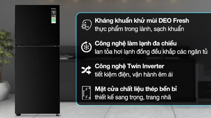 Với thiết kế nhỏ gọn, tủ lạnh Aqua Inverter 189 lít AQR-T220FA(FB) rất phù hợp với những gia đình có không gian bếp khiêm tốn hoặc những căn hộ nhỏ Với thiết kế nhỏ gọn, tủ lạnh Aqua Inverter 189 lít AQR-T220FA(FB) rất phù hợp với những gia đình có không gian bếp khiêm tốn hoặc những căn hộ nhỏ