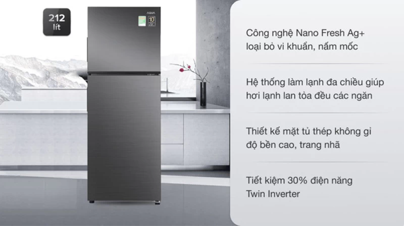 Tủ lạnh Aqua Inverter 212 lít AQR-T239FA(HB) có tổng dung tích 222 lít, trong đó dung tích sử dụng thực tế là 212 lít Tủ lạnh Aqua Inverter 212 lít AQR-T239FA(HB) có tổng dung tích 222 lít, trong đó dung tích sử dụng thực tế là 212 lít