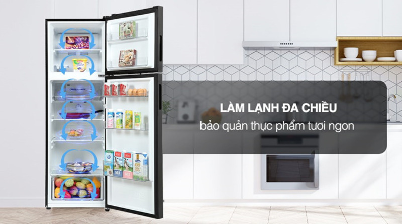 Công nghệ làm lạnh gián tiếp và làm lạnh đa chiều làm lạnh toàn bộ thực phẩm lưu trữ trong tủ lạnh Aqua Inverter 283 lít AQR-T299FA(FB)
