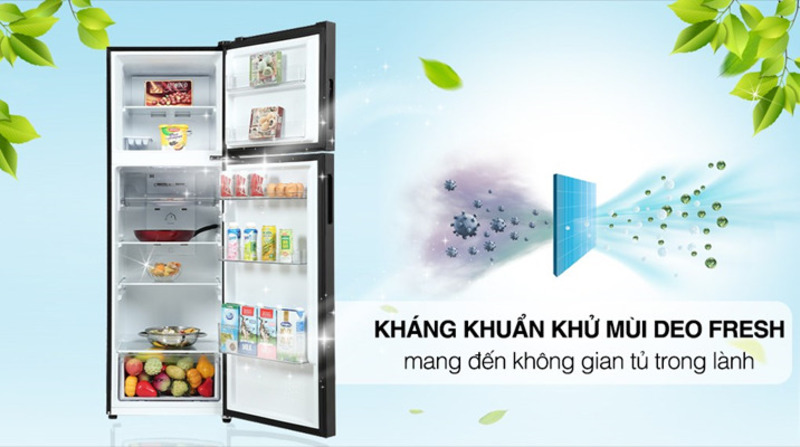Công nghệ kháng khuẩn, khử mùi DEO Fresh đảm bảo thực phẩm luôn tươi sống của tủ lạnh Aqua AQR-T299FA(FB)
