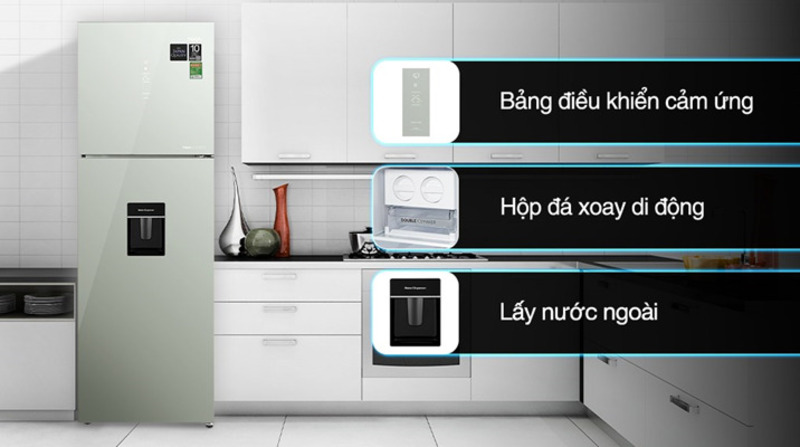 Bảng điều khiển cảm ứng hiện đại của tủ lạnh Aqua AQR-T390FA(WGM) giúp người dùng dễ dàng điều chỉnh nhiệt độ và các chức năng khác mà không cần phải mở cửa tủ