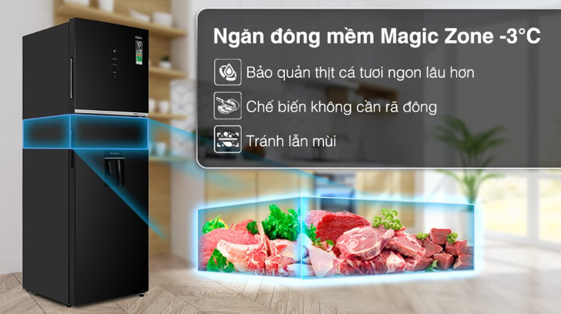 Một trong những tính năng đáng chú ý nhất của tủ lạnh Aqua Inverter 347 lít AQR-T400FA(WFB) là ngăn đông Magic Cooling