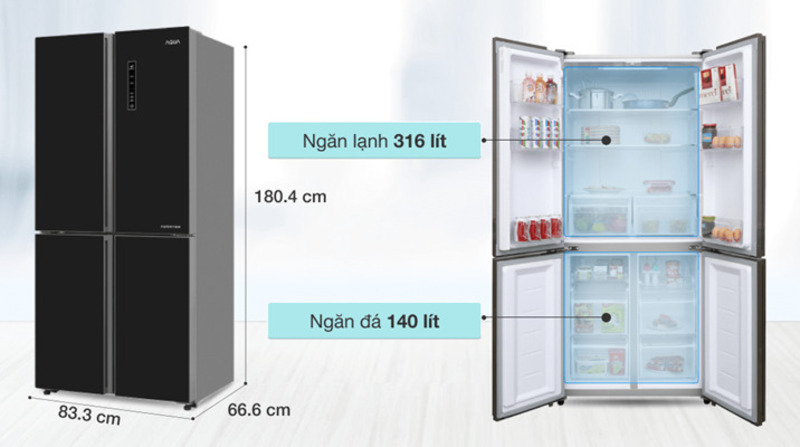 Aqua Inverter 456 lít Multi Door AQR-IG525AM GB có dung tích 456 lít và sắp xếp ngăn xếp khoa học 