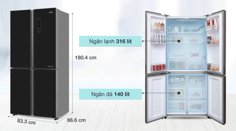 Aqua Inverter 456 lít Multi Door AQR-IG525AM GB có dung tích 456 lít và sắp xếp ngăn xếp khoa học Aqua Inverter 456 lít Multi Door AQR-IG525AM GB có dung tích 456 lít và sắp xếp ngăn xếp khoa học
