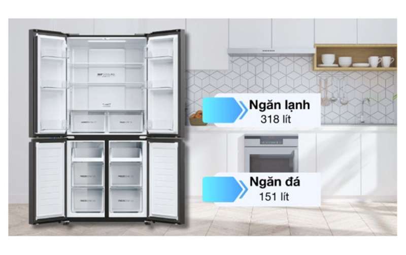 Tủ lạnh Aqua Inverter AQR-M532XA(CBC) có tổng dung tích 516 lít, trong đó dung tích sử dụng thực tế là 469 lít