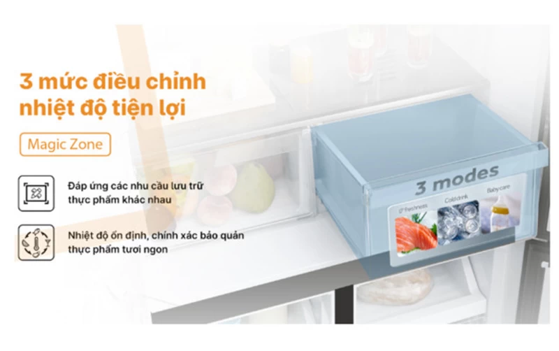 Một trong những tính năng độc đáo của tủ lạnh Aqua Inverter AQR-M536XA(SL) là ngăn Magic Zone Một trong những tính năng độc đáo của tủ lạnh Aqua Inverter AQR-M536XA(SL) là ngăn Magic Zone