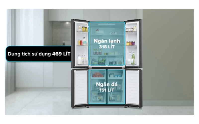 Tủ lạnh Aqua Inverter AQR-M536XA(SL) có tổng dung tích 516 lít với dung tích sử dụng thực tế 469 lít Tủ lạnh Aqua Inverter AQR-M536XA(SL) có tổng dung tích 516 lít với dung tích sử dụng thực tế 469 lít