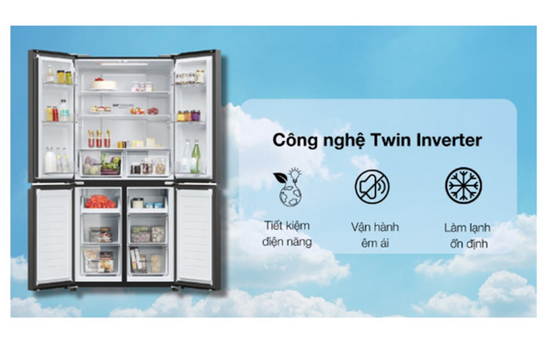 Aqua Inverter 469 lít Multi Door AQR-M536XA(WGB) tiết kiệm điện với công nghệ Twin Inverter