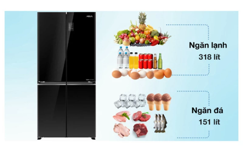 Tủ lạnh Aqua Inverter AQR-M536XA(WGB) có tổng dung tích 516 lít, trong đó dung tích sử dụng thực tế là 469 lít Tủ lạnh Aqua Inverter AQR-M536XA(WGB) có tổng dung tích 516 lít, trong đó dung tích sử dụng thực tế là 469 lít