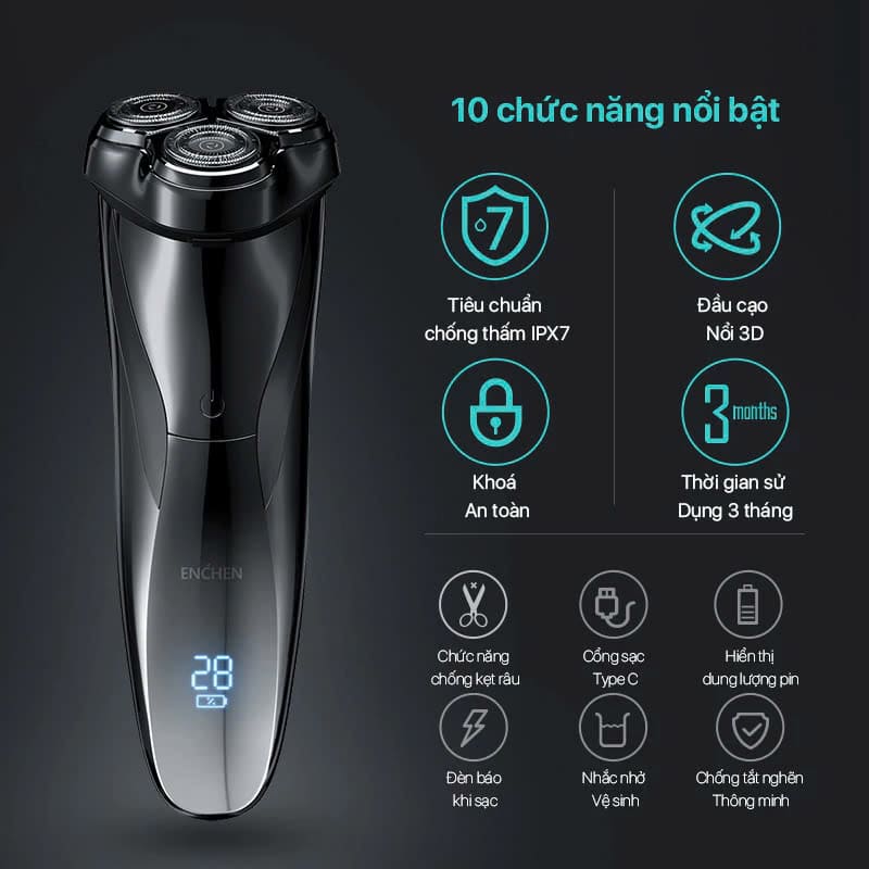10 chức năng nổi bật của máy cạo râu Enchen BlackStone 3