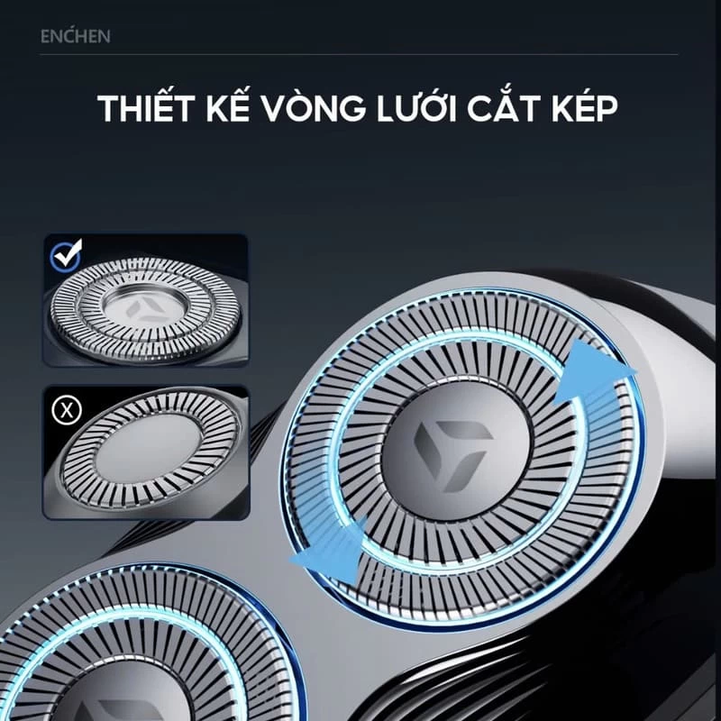 Thiết kế vòng lưới cắt kép của máy cạo râu Enchen Mini 6S Thiết kế vòng lưới cắt kép của máy cạo râu Enchen Mini 6S