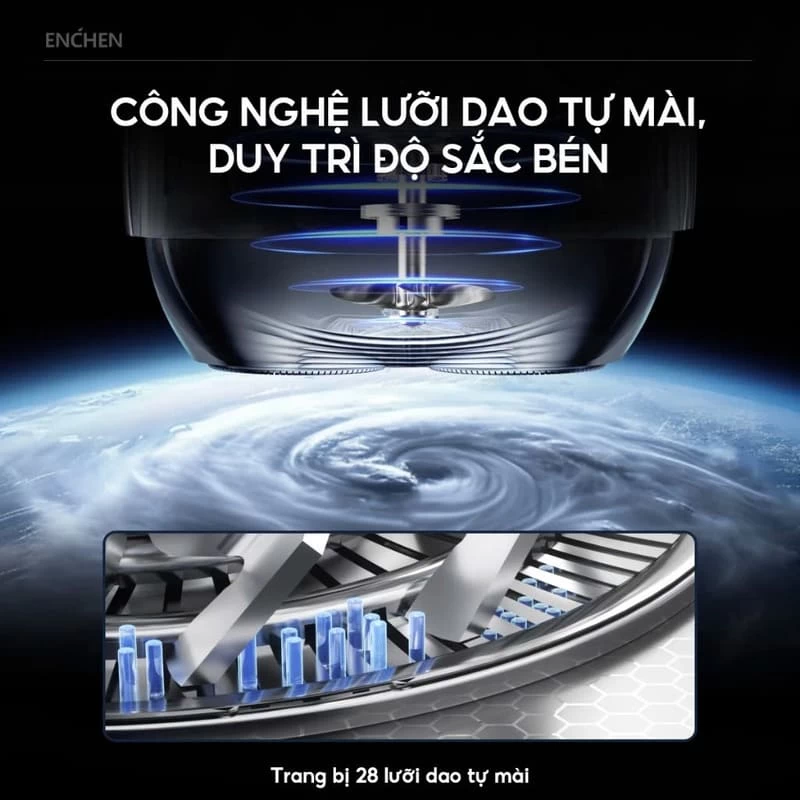Công nghệ lưỡi dao tự mài trên máy cạo râu Enchen Mini 6S Công nghệ lưỡi dao tự mài trên máy cạo râu Enchen Mini 6S
