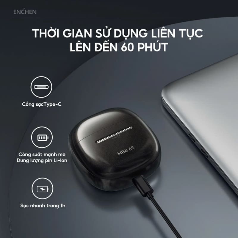 Máy cạo râu Enchen Mini 6S có thời gian sử dụng liên tục lên đến 60 phút