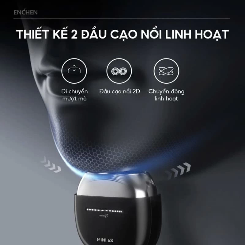 Thiết kế 2 đầu cạo nổi linh hoạt của máy cạo râu Enchen Mini 6S Thiết kế 2 đầu cạo nổi linh hoạt của máy cạo râu Enchen Mini 6S