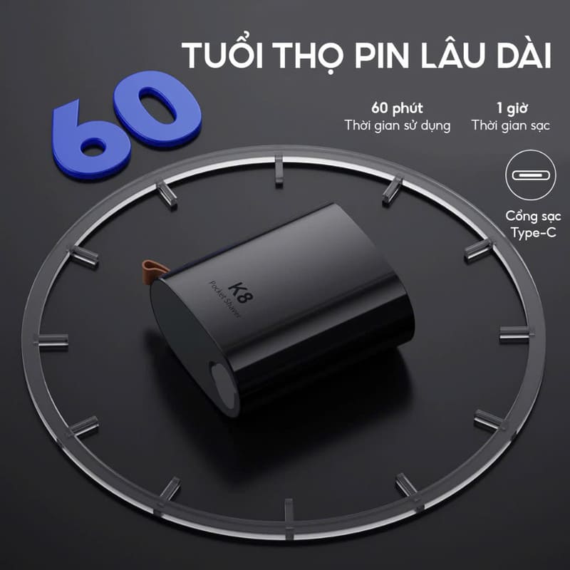 Máy cạo râu Enchen Pocket Shaver K8 có tuổi thọ pin lâu dài