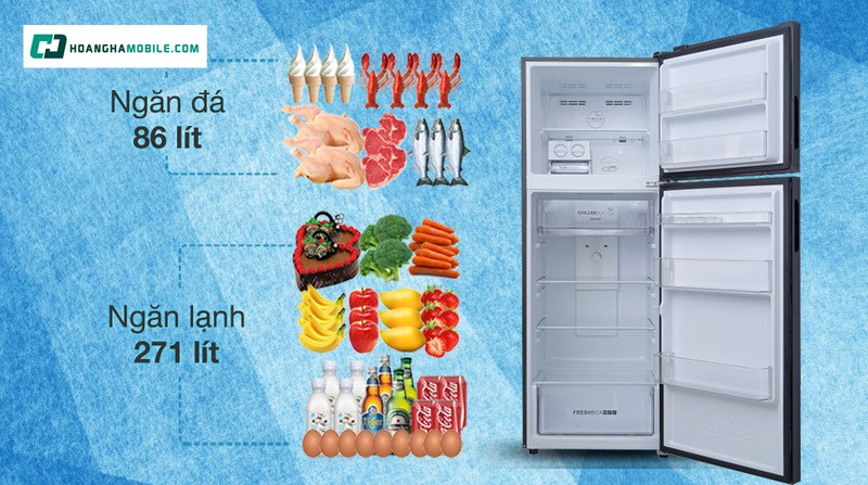 Không gian lưu trữ thực phẩm rộng rãi.
