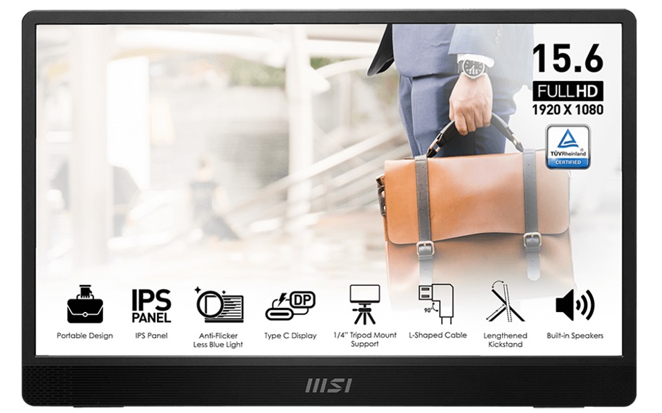 Màn hình vi tính MSI PRO MP161 E2 15.6 INCH/FHD/IPS/4ms/250cd/60Hz/1Mini-HDMI/2Type-C/SPEAKER/XÁM (3PB7) (PROMP161-E2) - PB7H204