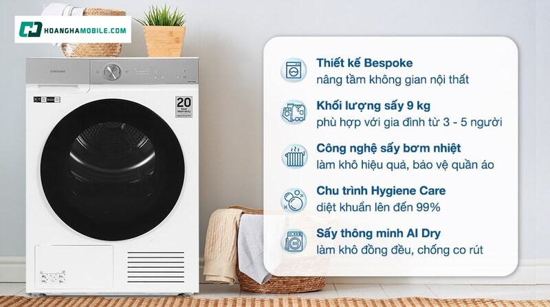 Máy sấy bơm nhiệt Samsung 9 kg DV90CGC2A0ABSV Máy sấy bơm nhiệt Samsung 9 kg DV90CGC2A0ABSV