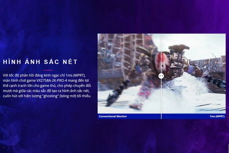 Màn hình gaming ViewSonic VX2758A-2K-PRO-4 có tốc độ phản hồi đáng kinh ngạc 1ms (MPRT) Màn hình gaming ViewSonic VX2758A-2K-PRO-4 có tốc độ phản hồi đáng kinh ngạc 1ms (MPRT)