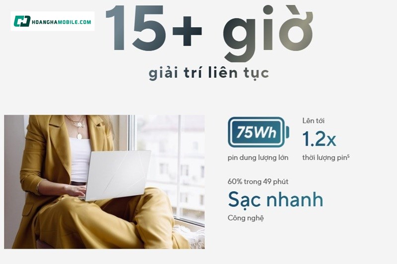 Pin dung lượng lớn 75Wh.