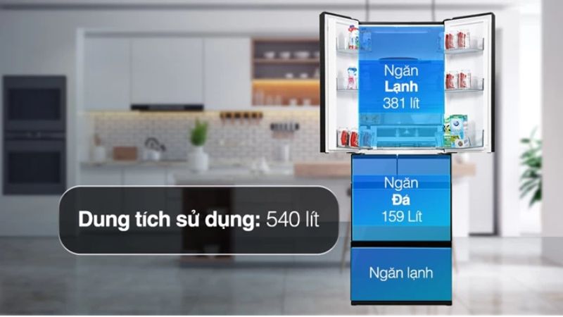 Dung tích tổng lên đến 540 lít Dung tích tổng lên đến 540 lít