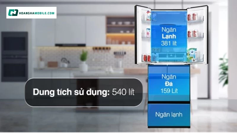 Dung tích tổng lên đến 540 lít Dung tích tổng lên đến 540 lít