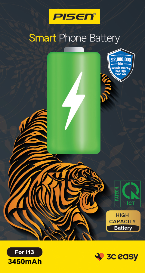 Pin iPhone 13 Chính hãng Pisen (dung lượng cao 3450mAh)