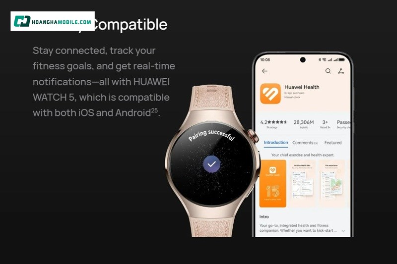 Huawei Watch 5 - 42mm hỗ trợ kết nối đa dạng, tương thích rộng rãi tạo sự tiện lợi tối ưu Huawei Watch 5 - 42mm hỗ trợ kết nối đa dạng, tương thích rộng rãi tạo sự tiện lợi tối ưu