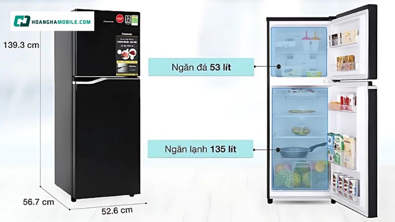 Tổng dung tích lên đến 220 lít Tổng dung tích lên đến 220 lít