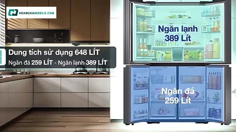Tổng dung tích 666 lít Tổng dung tích 666 lít