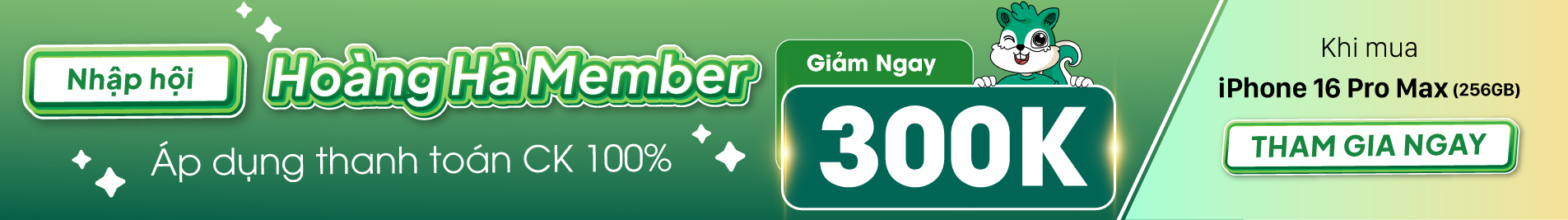 Tháng 10 - Giảm 300k cho khách hàng mới khi mua iPhone 16 Pro Max 256GB