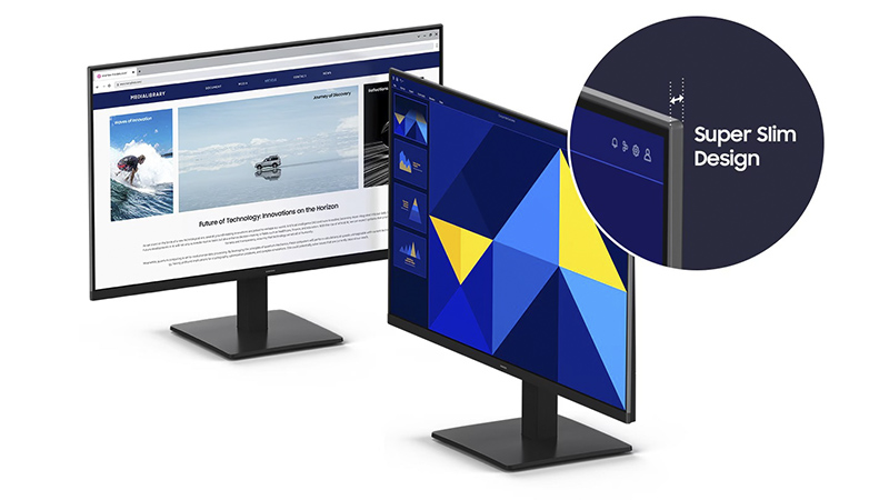 Thiết kế viền mỏng, phù hợp với không gian làm việc hiện đại của màn hình Samsung LS27D300GAEXXV