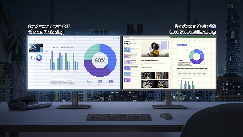 Màn hình Samsung LS27D300GAEXXV được trang bị chế độ bảo vệ mắt và giảm nháy màn hình